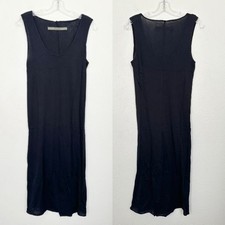 NEW Enza Costa Supima Cotton Tank Midi Dress Scoop Semi Sheer Black Women Large