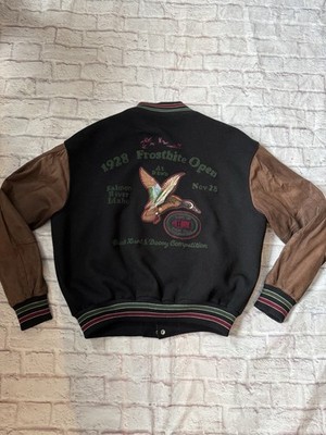 Vintage Men's 1928 Frostbite Open Leather Wool Bomber Varsity Coat Jacket