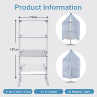 Electric Heated Airer XL SIZE 3 TIER  with Free Cover Low Energy Clothes Dryer