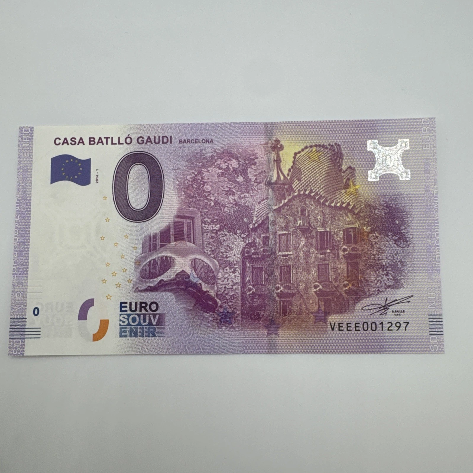Billet  Zéro 0 € Euro Touristique / Souvenir Casa Batlló Gaudi Barcelona 2016-1