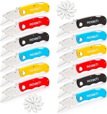 REXBETI 12 Pack Folding Utility Knife Set Quick Change 12 pack, Black,blue
