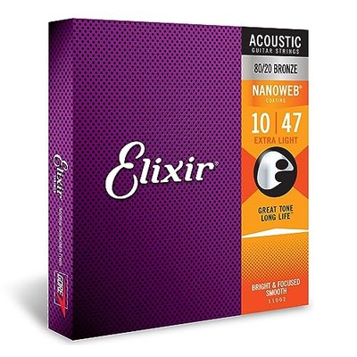 Elixir Saiten 80/20 Bronze Akustikgitarrensaiten mit NANOWEB Beschichtung Extra