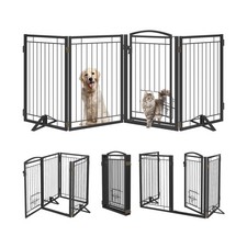 Metal Free Standing Dog Gate with Cat Door for Indoor/Outdoor,80" Extra Wide ...