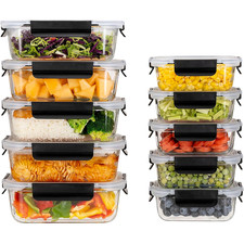 Glass Food Containers With Snap Lock Airtight Lids - Set Of 10 Black - Houszy