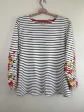 Joules Top Women's Size 22 White/Blue Striped Long Sleeve Floral Print
