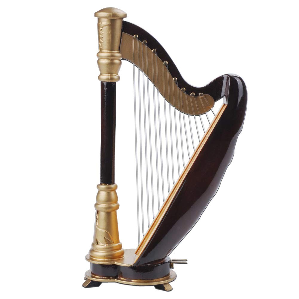 Mini Harp Model,14CM Hand-made Wooden Harp Musical Instrument Replica Home Of...
