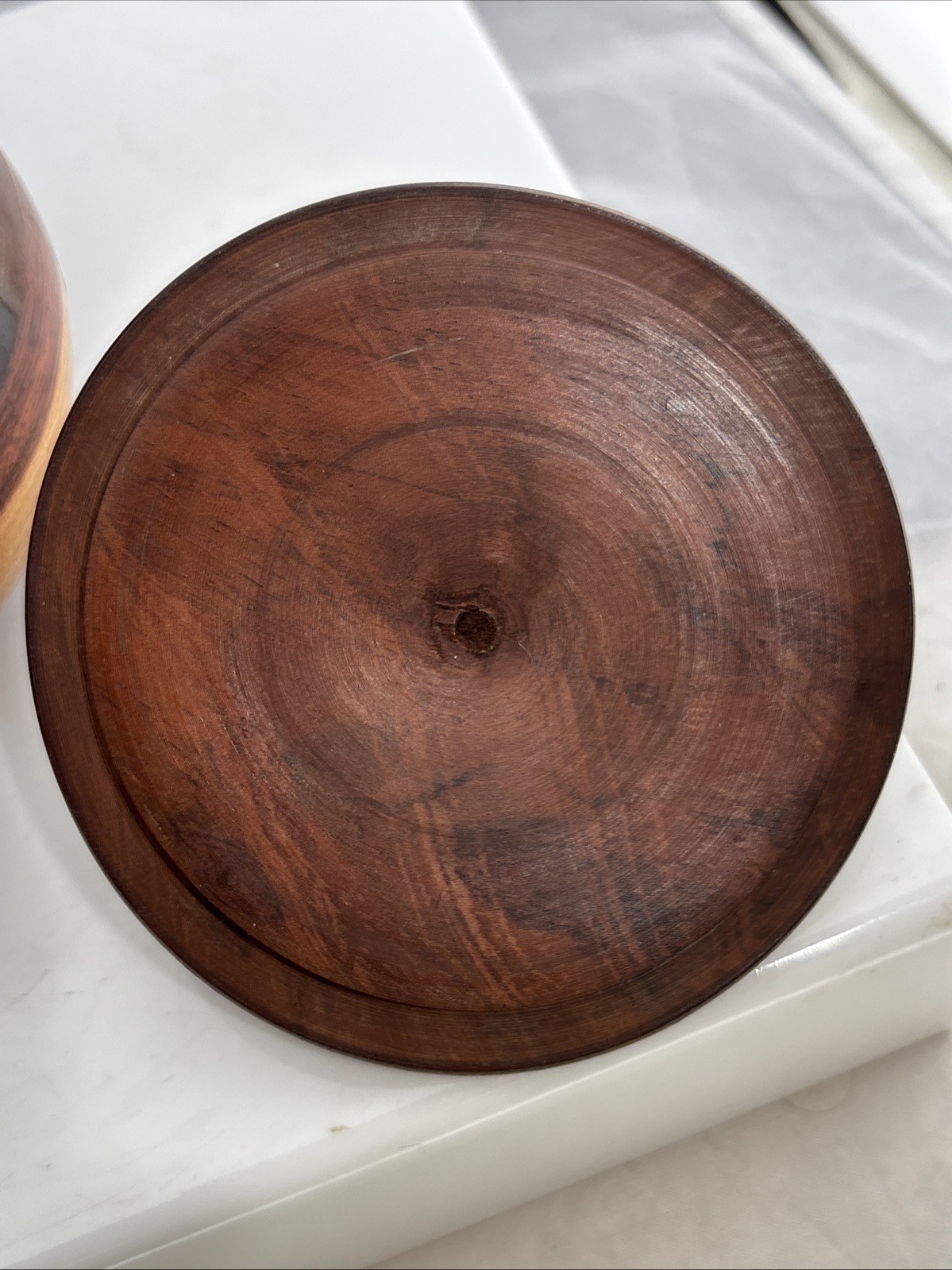 Vintage Hand Turned Lidded Wood Trinket Box Craft Marquetry 6”