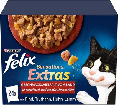 Felix Katzennassfutter Sensations Extras in Gelee, vom Land, 170 g (48er Pack)
