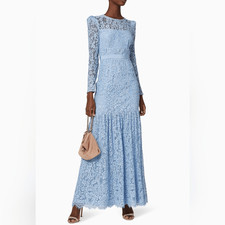 Self Portrait Elegant Blue Lace Maxi Dress Size 6 New