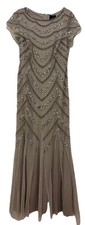 RTLS 280 ADRIANNA PAPELL WOMENS TAUPE BEADED  SEQUIN GOWN SZ 4