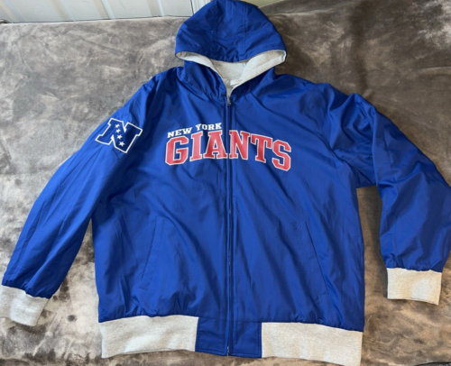 Men Sz XXXL 3XL NFL New York Giants Reversible Jacket Coat Gray Blue Hood