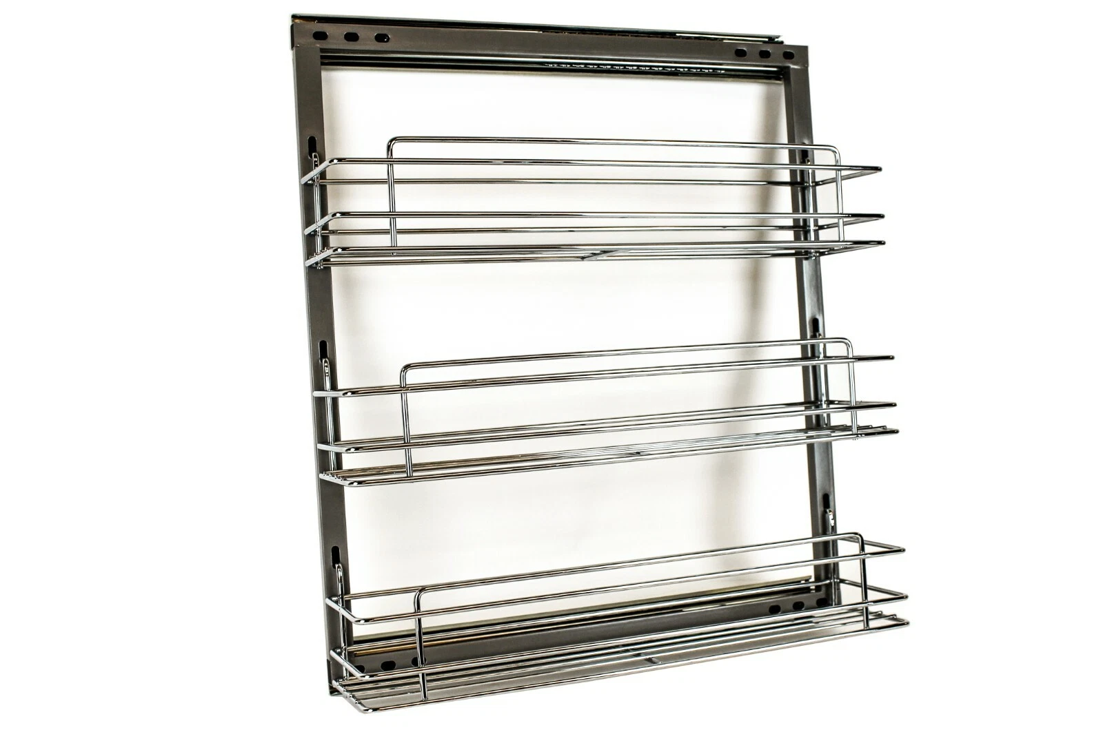 ML-017C Chrome Steel Cabinet Spice Rack- 3 Shelves Full Pullout Set, Left, Right
