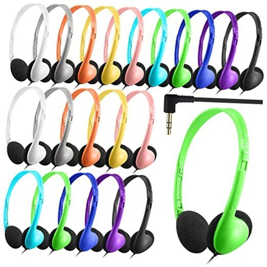 20 Pcs Adjustable Wired Headphones for Classroom & Student Use