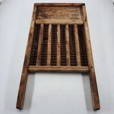Wooden National Washboard Company #440 Antique, Holes In Metal RubBoard 24x12 In