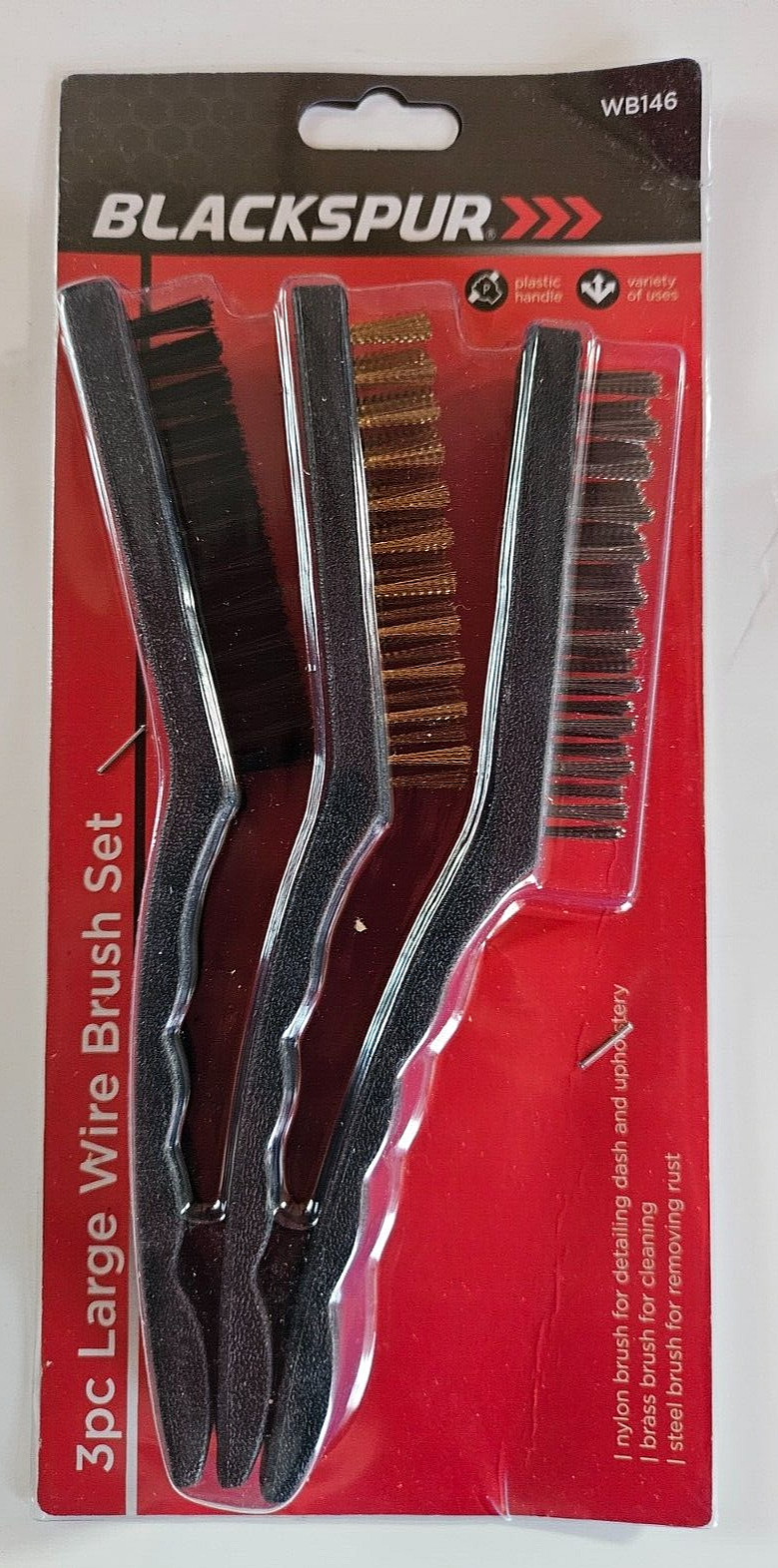 3 Large Wire Brushes Nylon Brass Steel Brush Rust Detailing Upholstery Cleaning