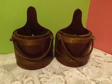 Pair WOODEN WALL POCKET HALF BARREL 10" X 7" Rustic Primitive Country Style 
