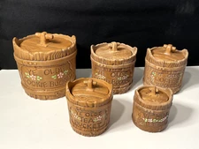Vintage Twin Winton Ye Olde Bucket cookie Jars  Set of 5 w/Lids 4”-8” sugar tea