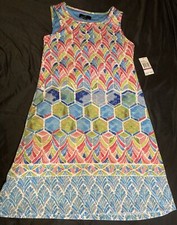 Ronni Nicole Womens Shift Dress Sleeveless Geometric Lined Colorful Multicolor S