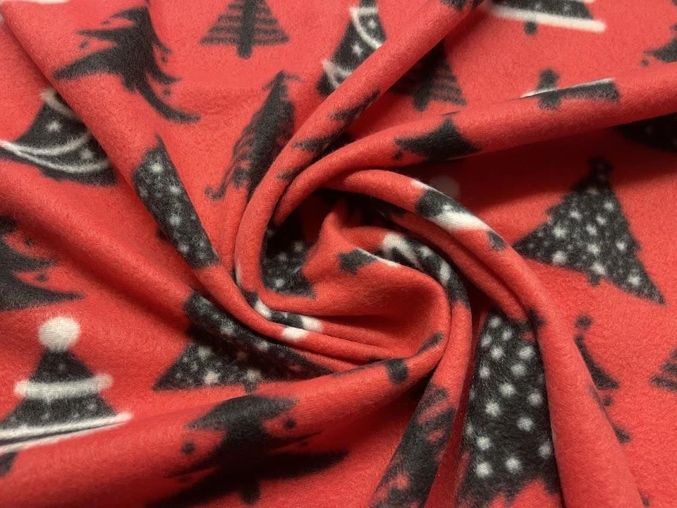 Tecido de lã polar estampado material ÁRVORES DE NATAL VERMELHAS - Imagem 2 de 4