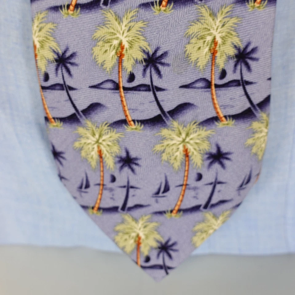 Corbata Tommy Bahama para Hombre Tropical Azul Verde Coco Árbol Seda Divertida Genial Foto 2 de 4