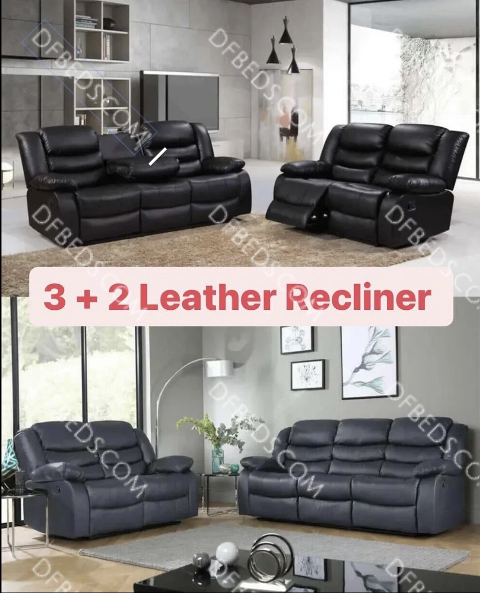 Grey 3 2 Leather Recliner Sofa Set