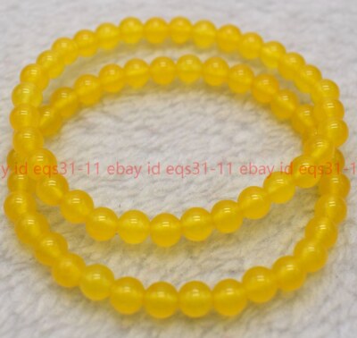 Natural 2Pcs 6/8/10mm Yellow Topaz Round Gemstone Beads Bracelet 7.5''