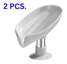 Soap Dish Holder Sink Shower Self Draining Leaf Shape Bar Soap Suction Cup-Grey