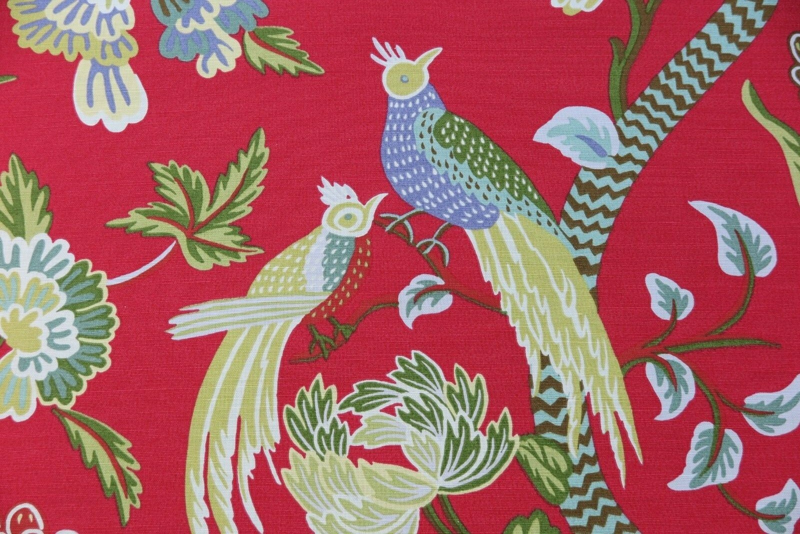 THIBAUT CURTAIN FABRIC DESIGN "Janta Bazaar" 3.4 METRES LINEN BLEND RED