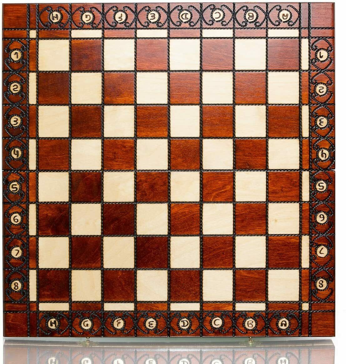 Scacchiera/scacchiera pieghevole in legno da 16" - Design bruciato...