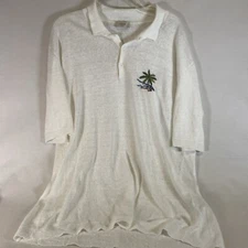 Altea Palm Tree Embroidered Linen Polo Shirt in  (Cream) Sz 3XL -See Measurement