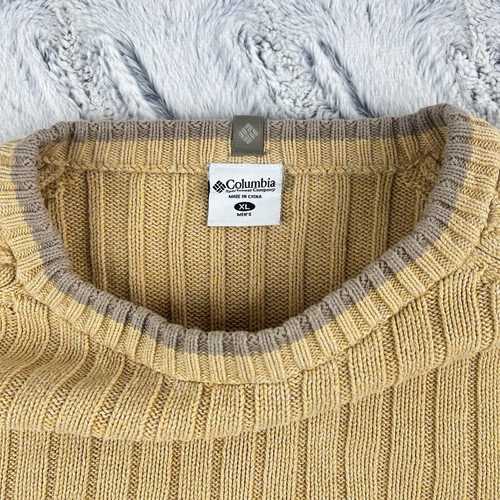 Columbia Fisherman Ribbed Knit Crewneck Sweater Logo Mens XL Outdoors Yellow - Picture 5 of 16