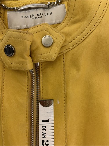 Karen Millen rich yellow leather biker jacket, epaulettes UK8 SOME MARKS - Picture 8 of 19