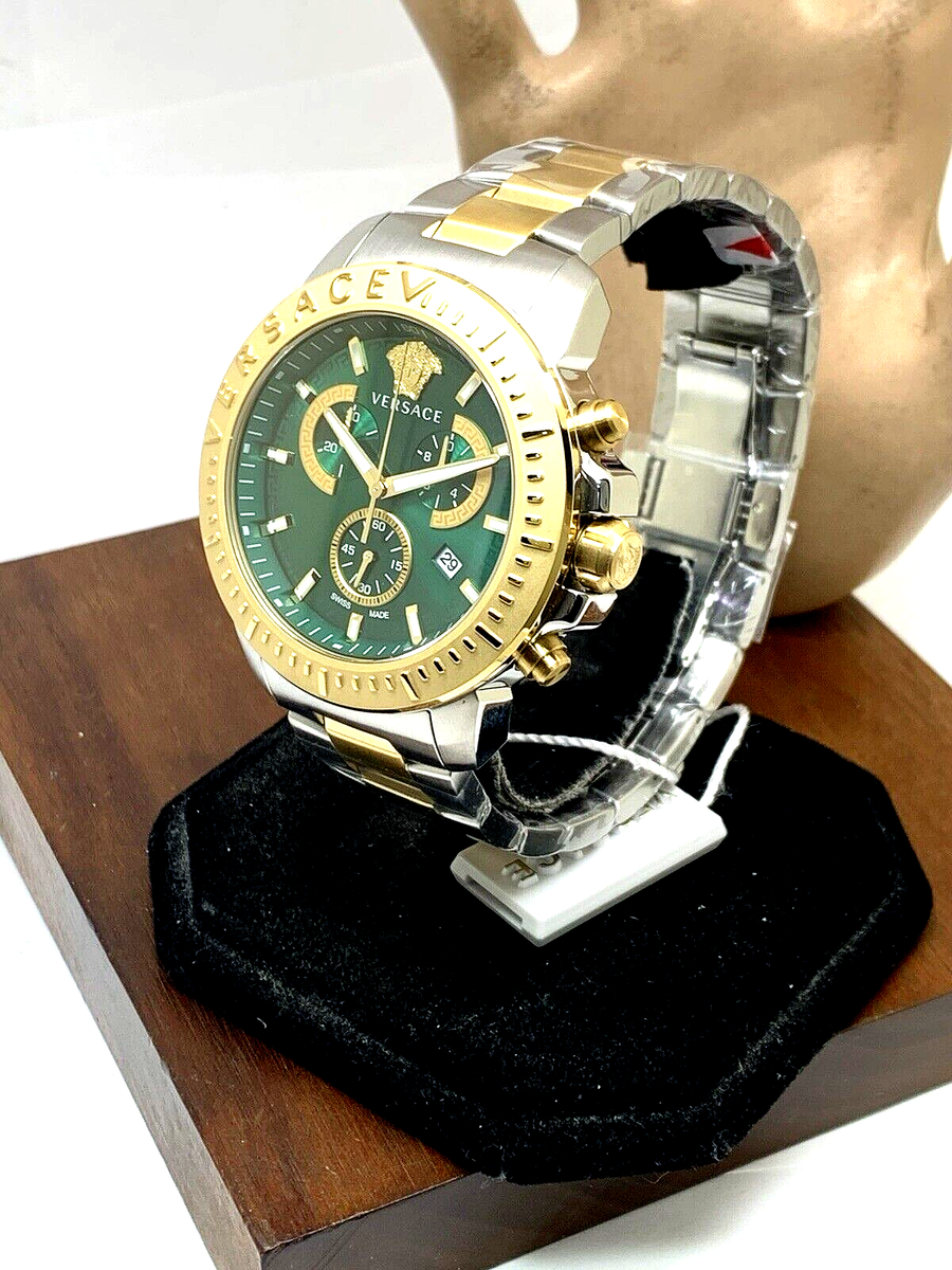 Versace Men's Watch VE2E00421 Swiss Quartz Chronograph Green Dial