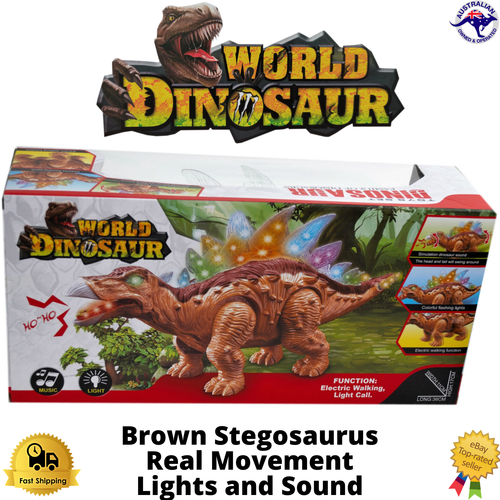 Stegosauras Brown Dinosaur Toy Movement Lights Sound Colourful Boxed Gift New - Picture 3 of 3