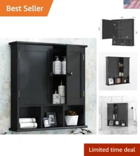 Space-Saving Black Wall Cabinet with 2 Doors and Adjustable Storage Shelves