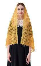 Rectangle Chapel Veil Long Lace Mantilla Catholic Veil Gold Venice Lace Trim ...