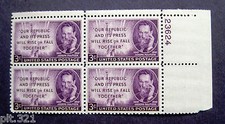 Sc # 946 ~ Plate # Block ~ 3 cent Joseph Pulitzer Issue (ej17)