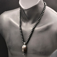 Natural Raw Smoky Quartz Black Onyx Gemstone Pendant Necklace Men Women Gift New