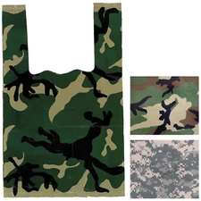 100 Pack Camo Plastic Shopping Bags Camouflage Heavy Duty Reusable Party Gifts