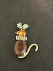 VTG 1 3/4” GOLD PLATED RHINESTONE MOUSE PIN- Great Detail-Costume Jewelry
