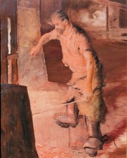 Lucien Jonas GEMÄLDE Industrie Ofen Gießerei Realismus Arbeiter Fabrik