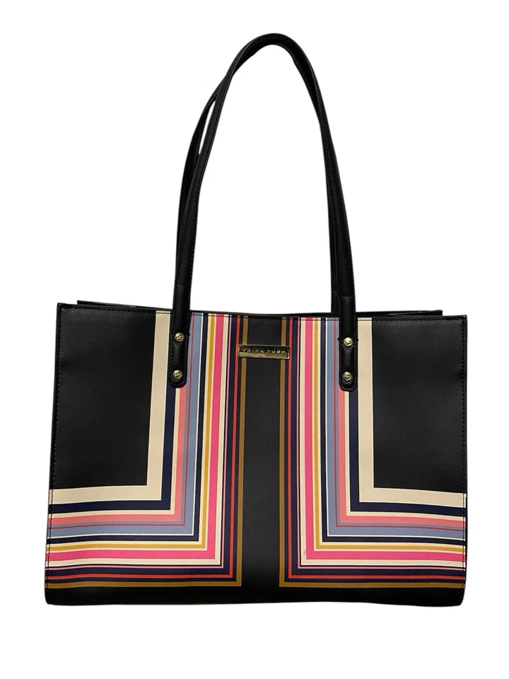 BOLSO DE HOMBRO TRINA TURK NEGRO DISEÑO GEOMÉTRICO A RAYAS MULTICOLOR LG
