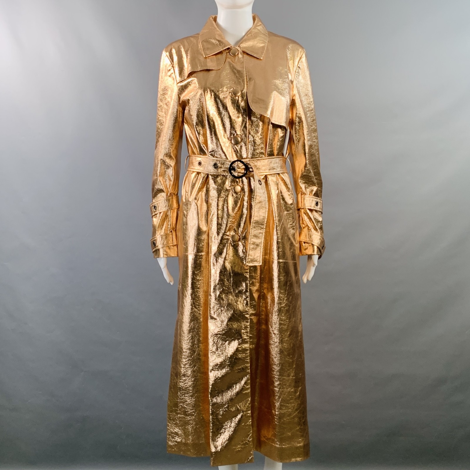 OSMAN LONDON Size 6 Rose Gold Polyester Metallic Belted Coat