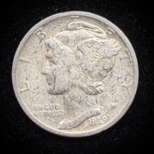 90% Silver - 1939 Mercury Dime Circulated Junk Silver US Coin - A1-19