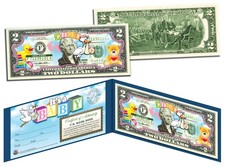 IT'S A GIRL Birth Announcement Keepsake Baby Gift Legal Tender Colorized 2 Bill
