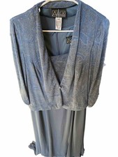 Alex Evenings Blue Glitter 2 PC Maxi Dress  Jacket Sz 14