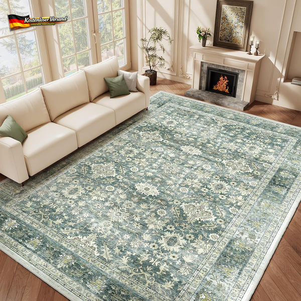 Homfine Teppich Wohnzimmer 200X300Cm Vintage Waschbar GrüN-image