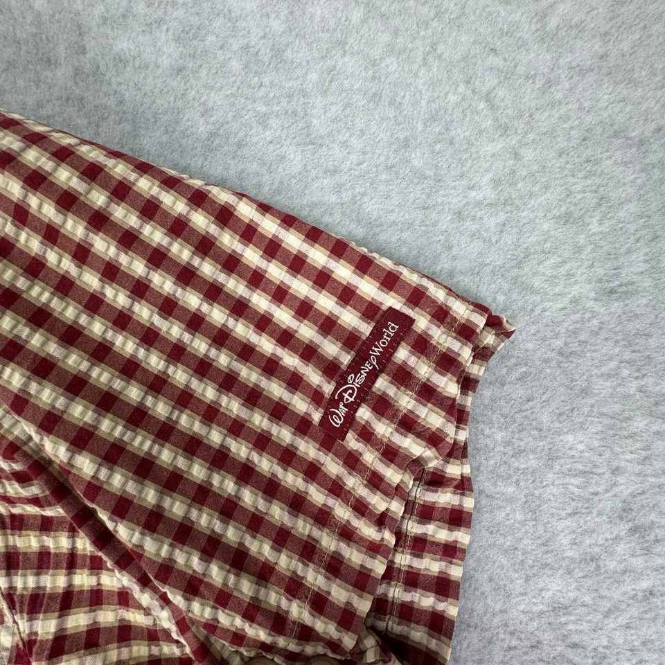 Vtg 90s Y2K Walt Disney World Mickey Mouse Seersucker Plaid Button Up Shirt Sz M - Image 4 of 4