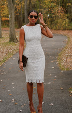 Dolce & Gabbana Cotton Macramé Crochet White Sheath Pencil Dress IT40