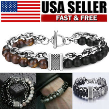 Natural Stone Energy Healing Bracelet Hematite Tiger Eye for Men Women Gift